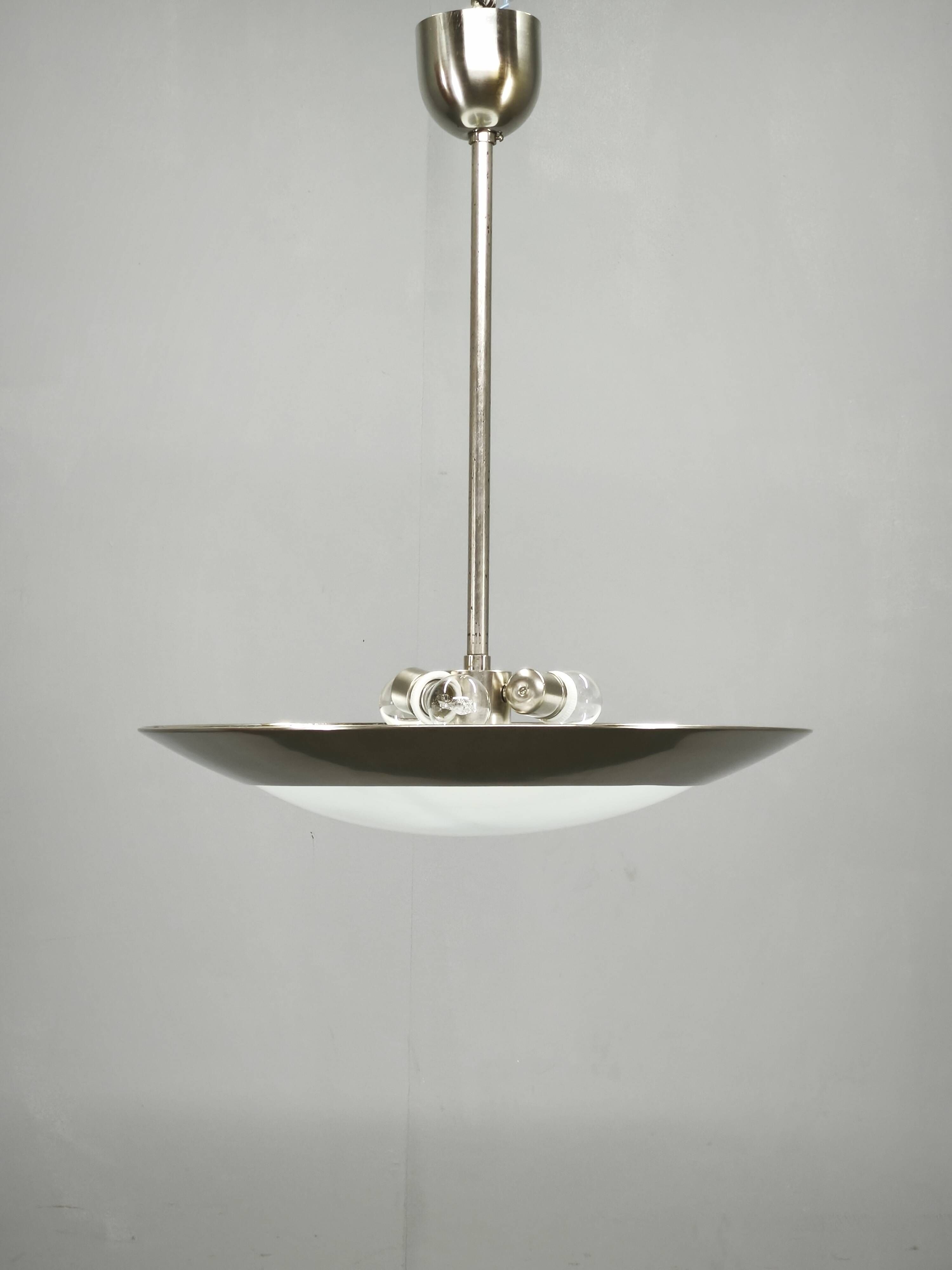 1930s Bauhaus Chrome and Glass Pendant Light from Czechoslovakia