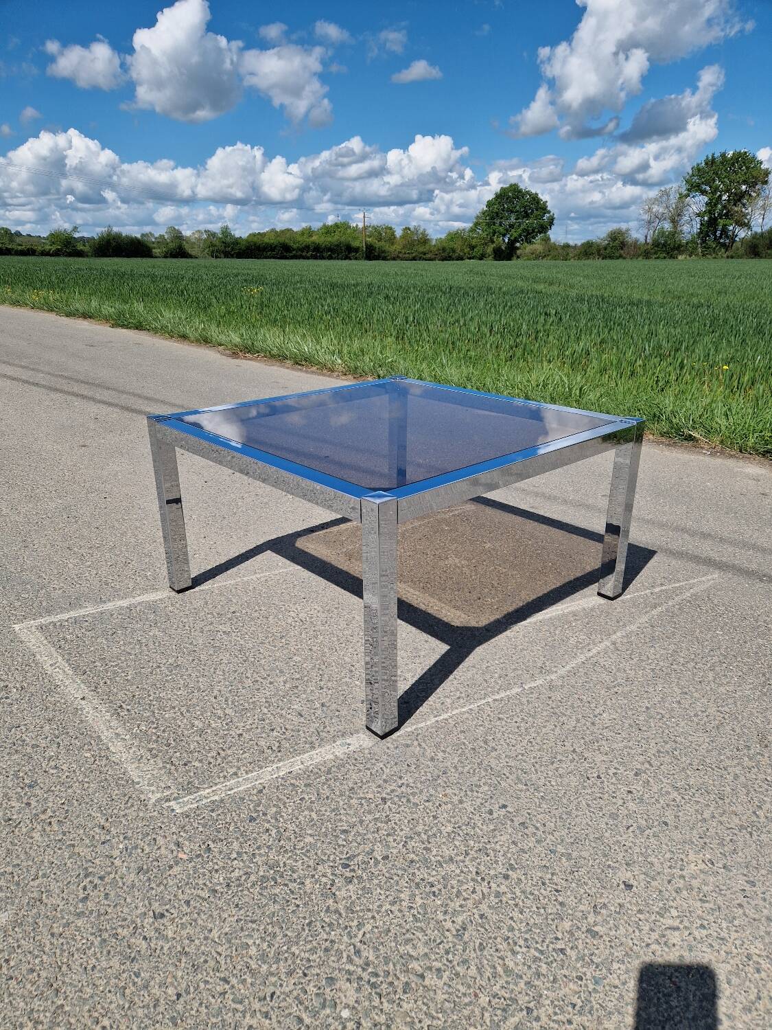Chrome and smoked glass coffee table from the 70s.