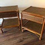 Pair of bedside in cannage and bamboo