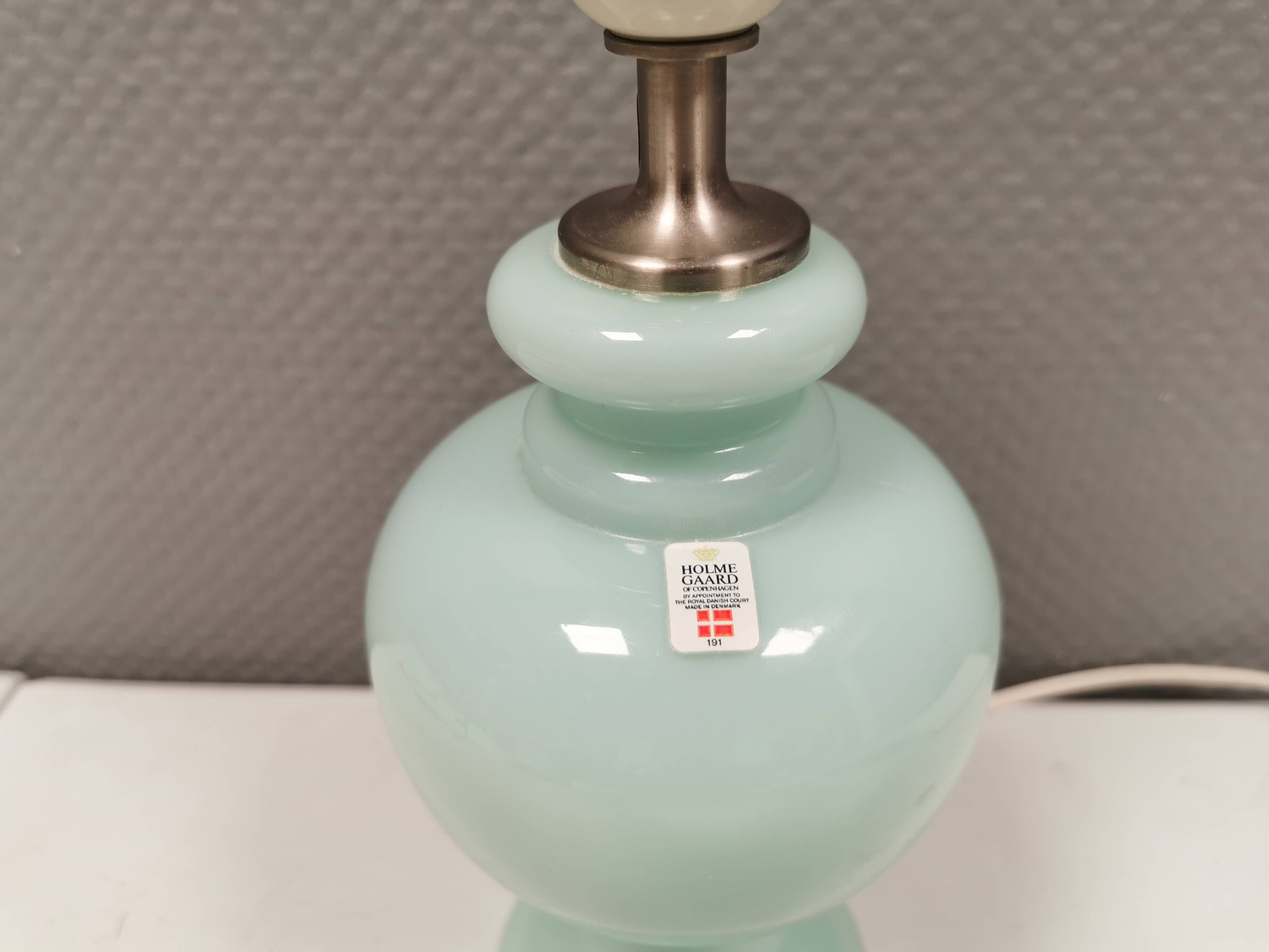 Holmegaard table lamp in Rare delicate green/mint green glass, model Florence 1989