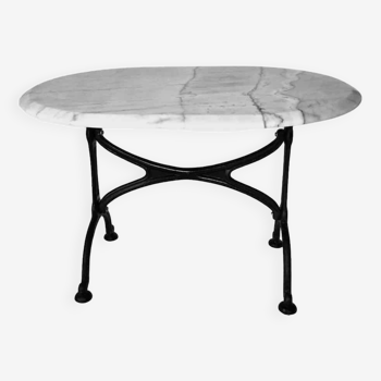 Large old bistro table in Carrara marble with cast iron base