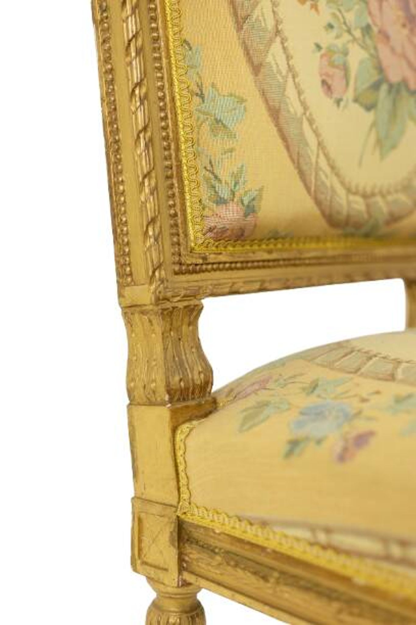 Pair of gilded wooden chairs with upholstery. Louis XVI period.