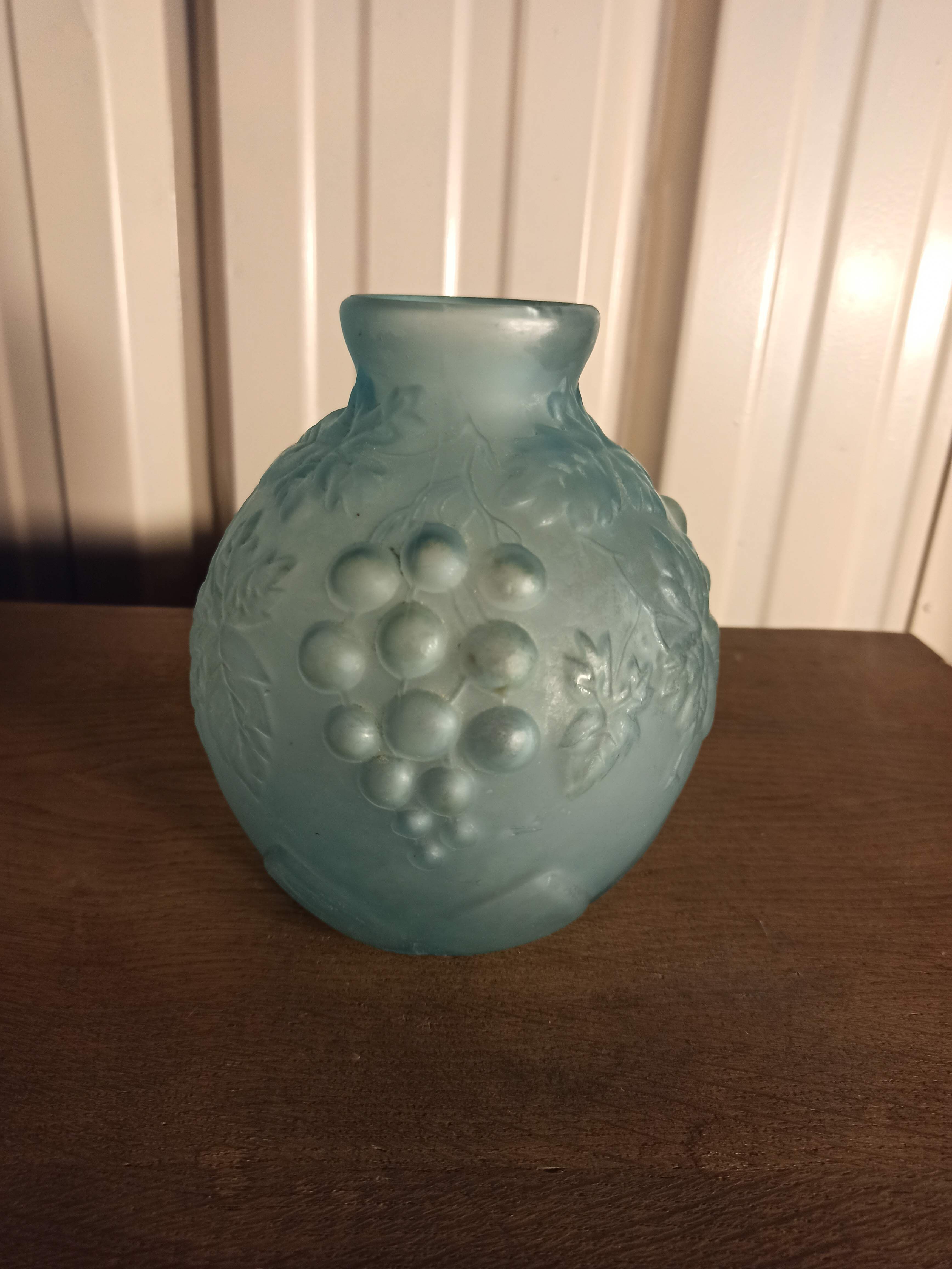 Art deco ball vase in opaque blue molded glass