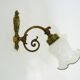Paire d'appliques murales col de cygne en laiton verre tulipe ancienne blanche, année 60 70