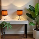 Paire lampes à poser métal argenté flambeaux style Louis XIII Bel état C777