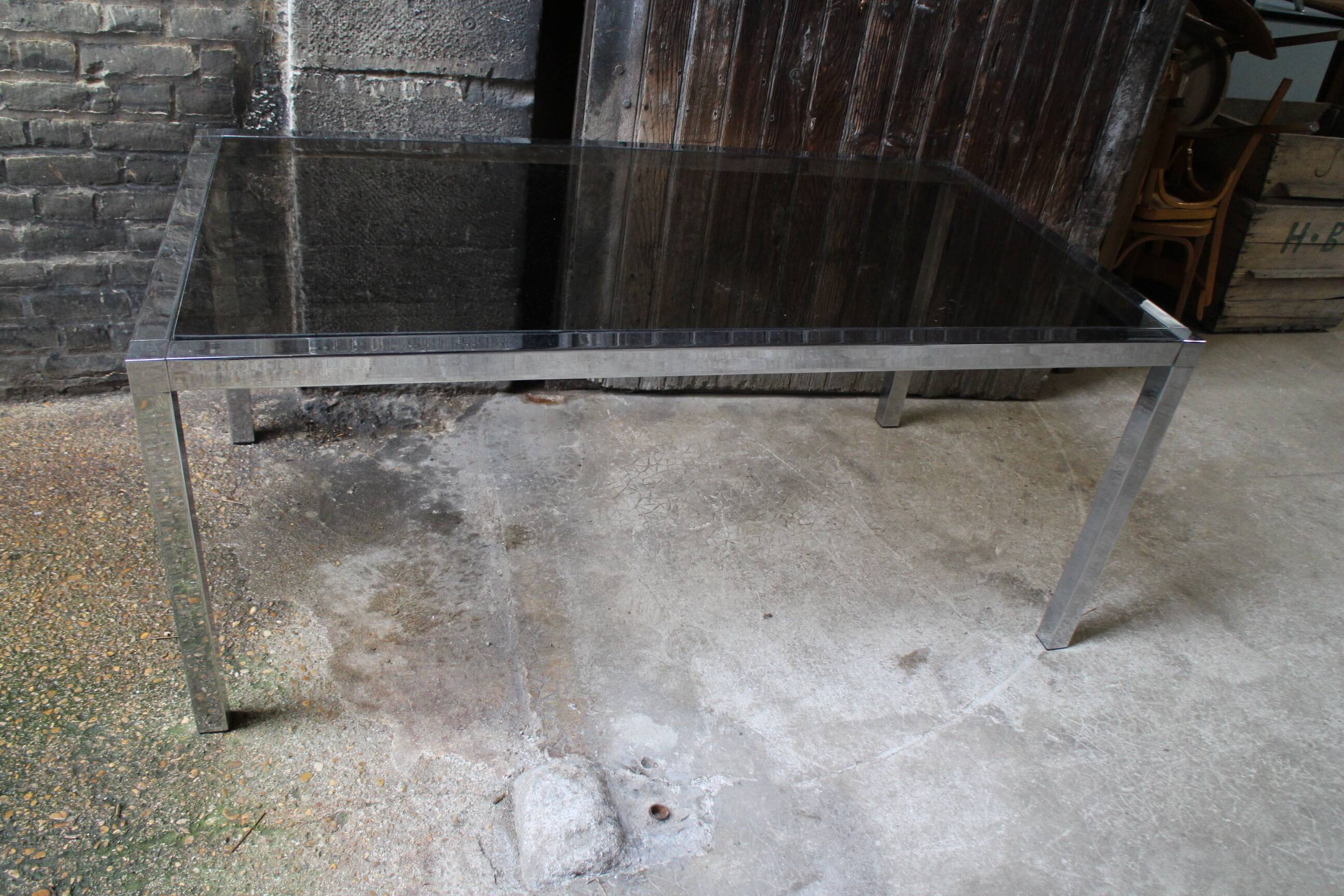 Vintage table chrome legs and smoked glass top