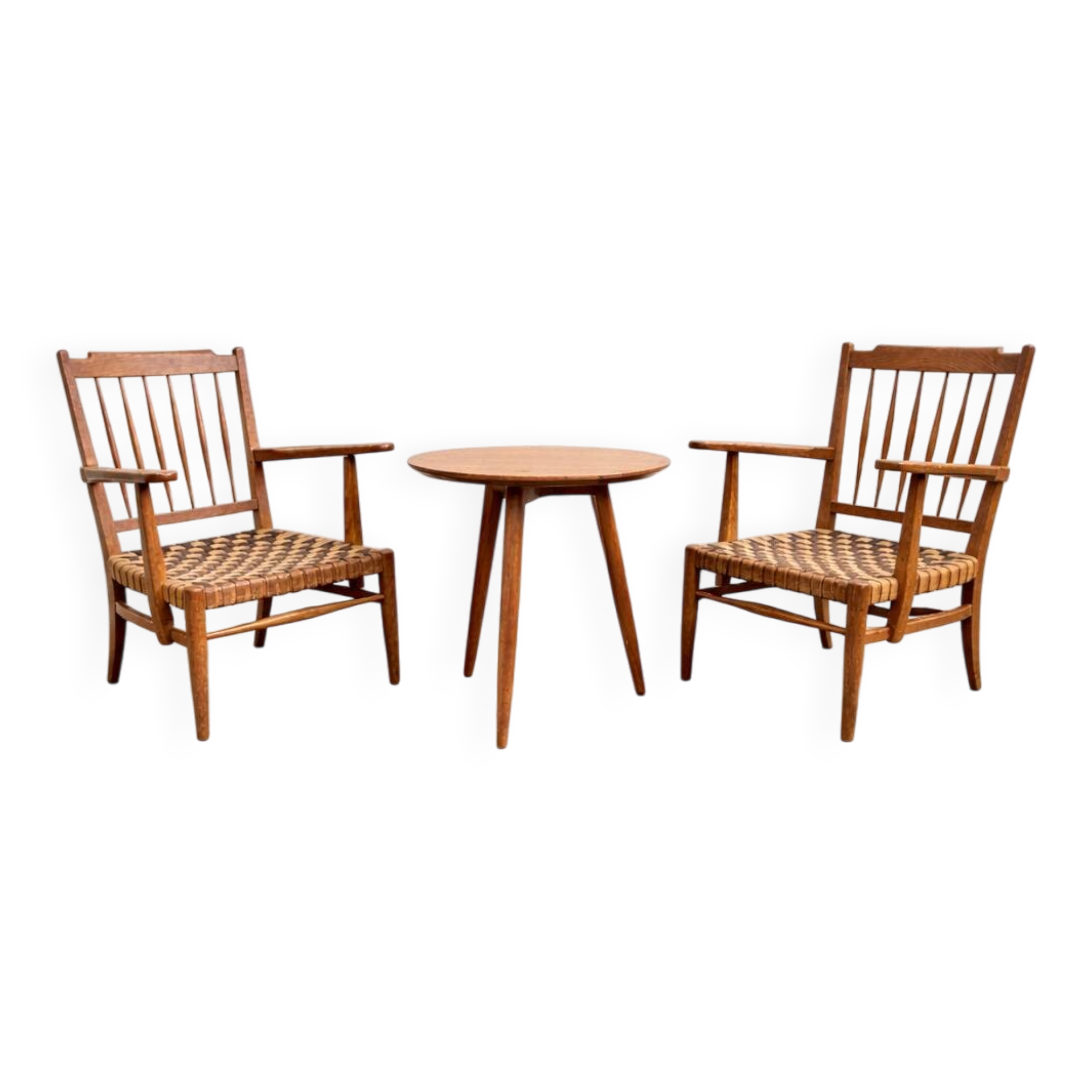 Chaises et table en chêne hongrois des années 1940, Lajos Kozma.