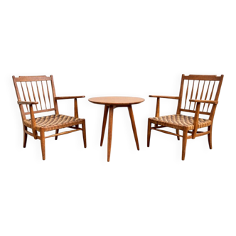 Lajos Kozma, mid-century Hungarian oak armchairs & table 1940s