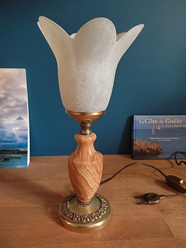 Bedside lamp marble brass tulip glass paste dp 0123259