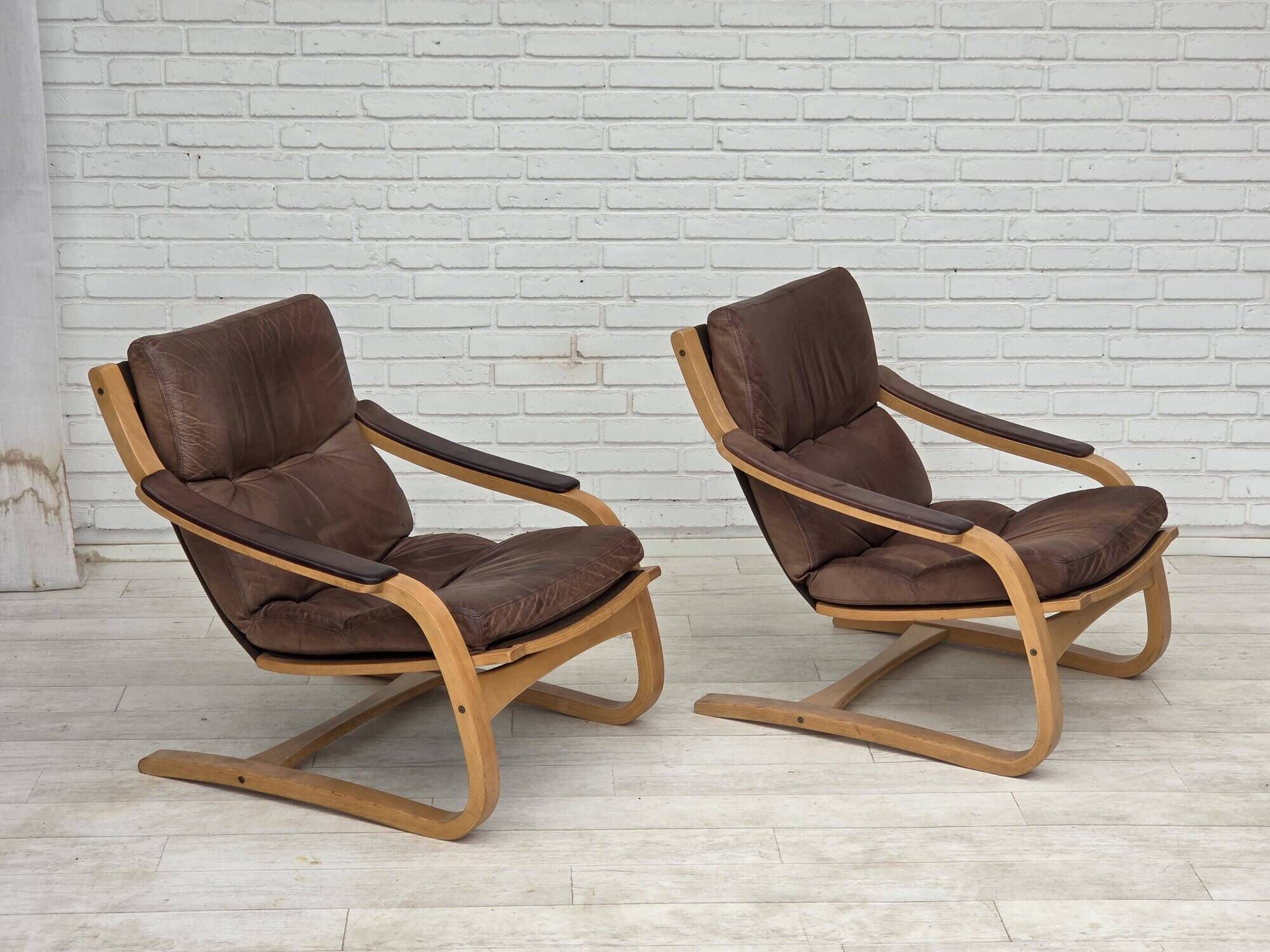 1970s, Swedish design by Åke Fribytter, armchair, leather, bentwood.