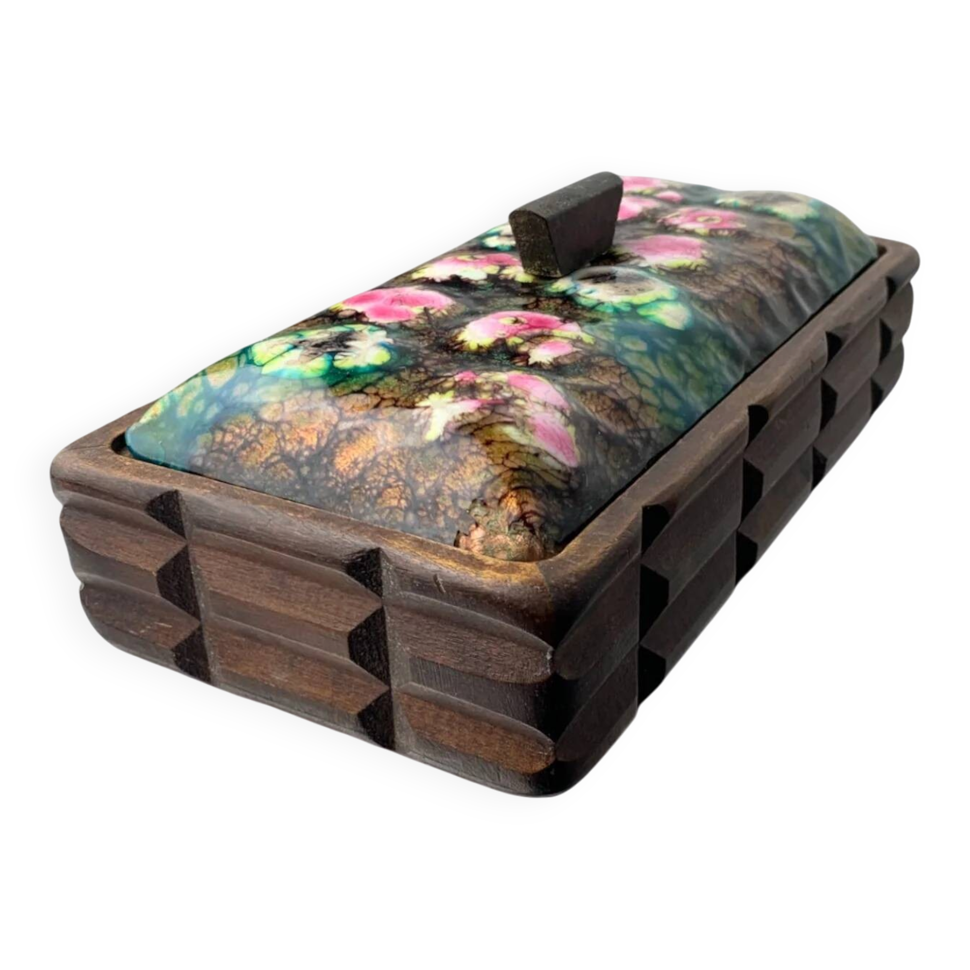 Modernist wood and enamel vanity box by J. Capo Esmaltes, Spain, circa 1970