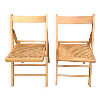 Wooden and cane folding chairs