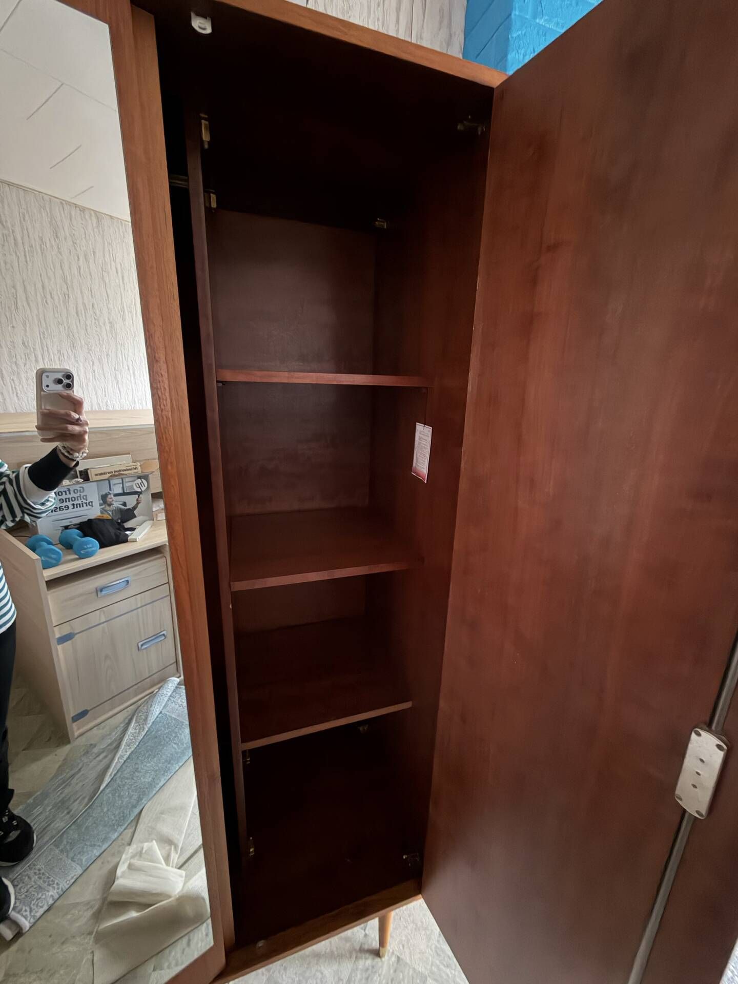 Vintage Mid-Century Wooden Wardrobe with Mirror – 1950s/60s