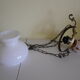 Hanging lamp of the 1950s, white opaline shade and porcelain decoration