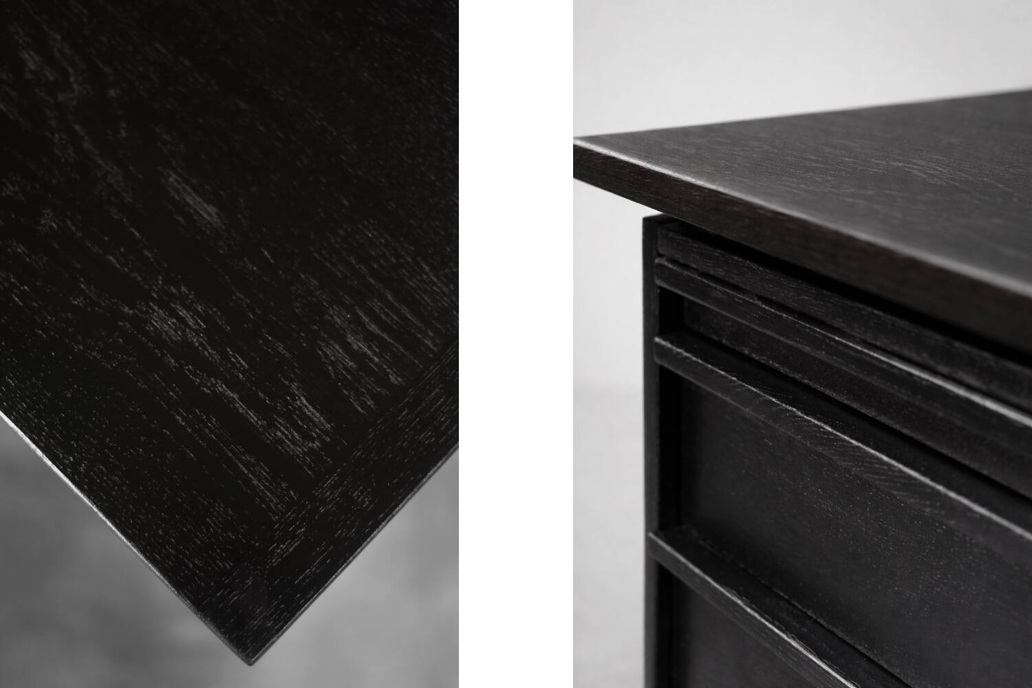 Vintage Mid-Century Danish Modern Minimalist Black Oak Desk with Chrome Base