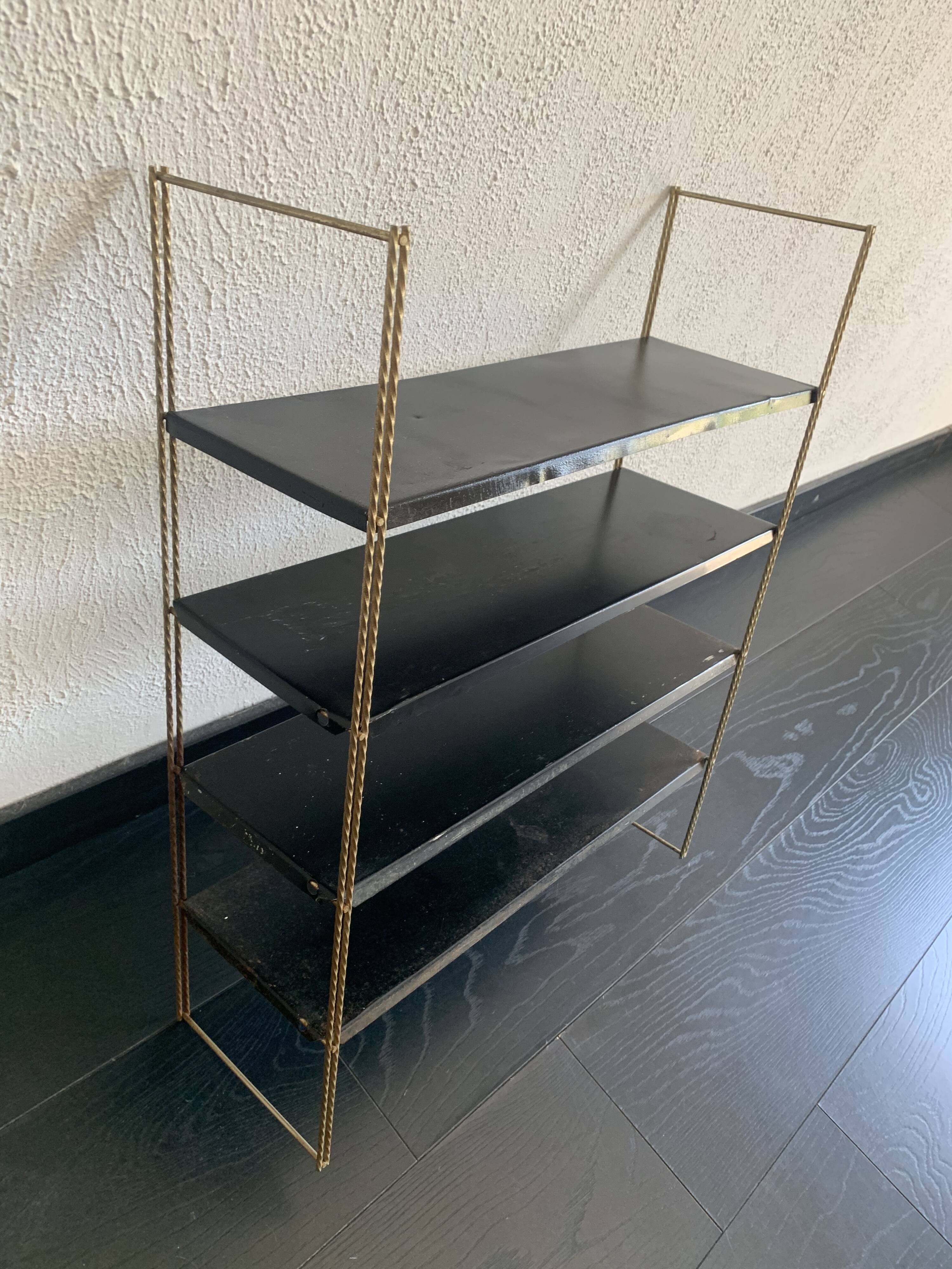 Vintage 1960 String wall shelf black and gold - 60 x 48 cm