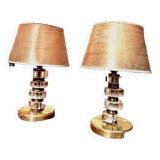 Pair of brass & lucite bedside lamps, France, Mid-Century
