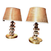 Pair of brass & lucite bedside lamps, France, Mid-Century