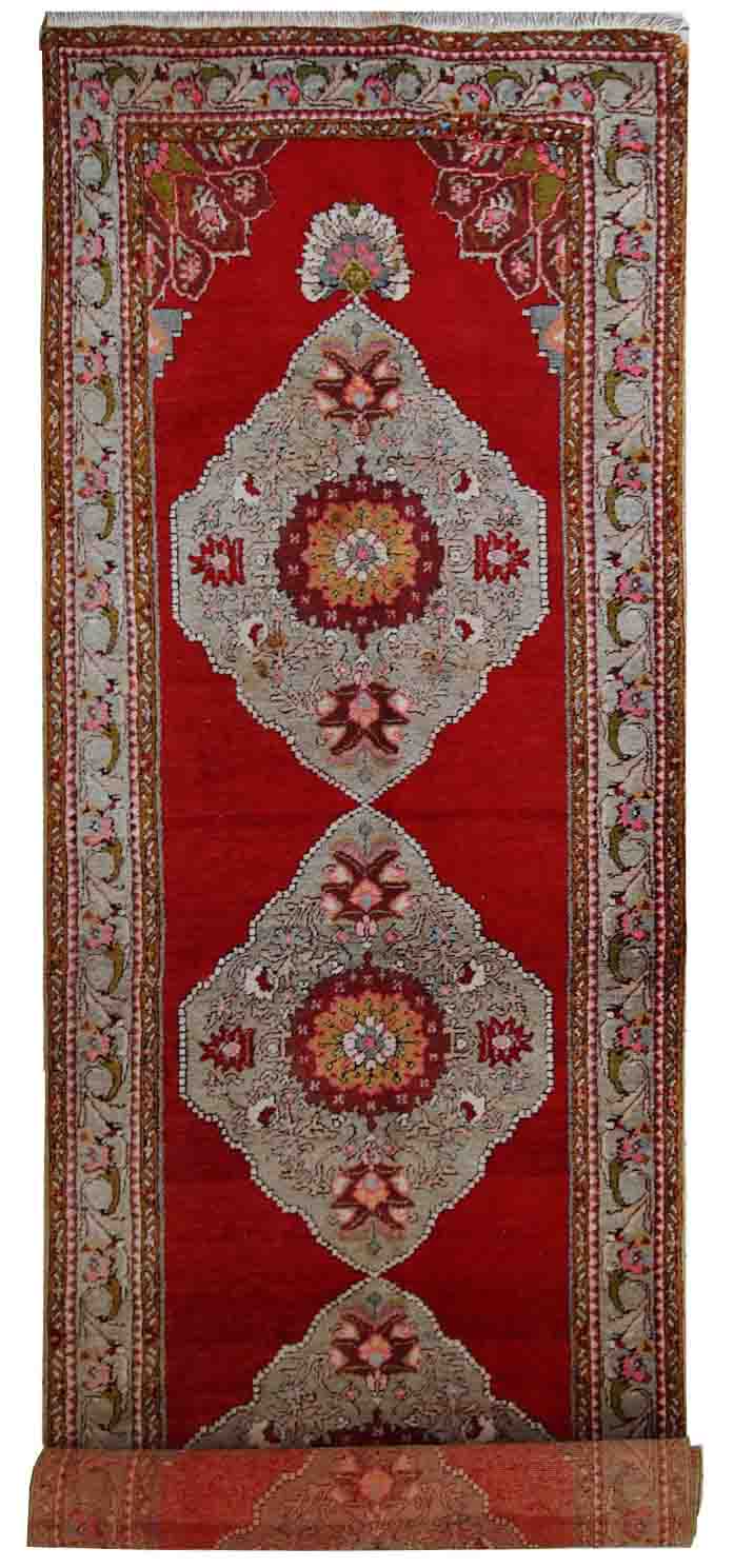 Vintage turkish oushak handmade carpet 110cm x 340cm 1940s, 1c515