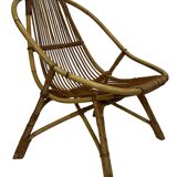 Ensemble vintage de 4 fauteuils club en rotin Rohe Noordwolde 1960