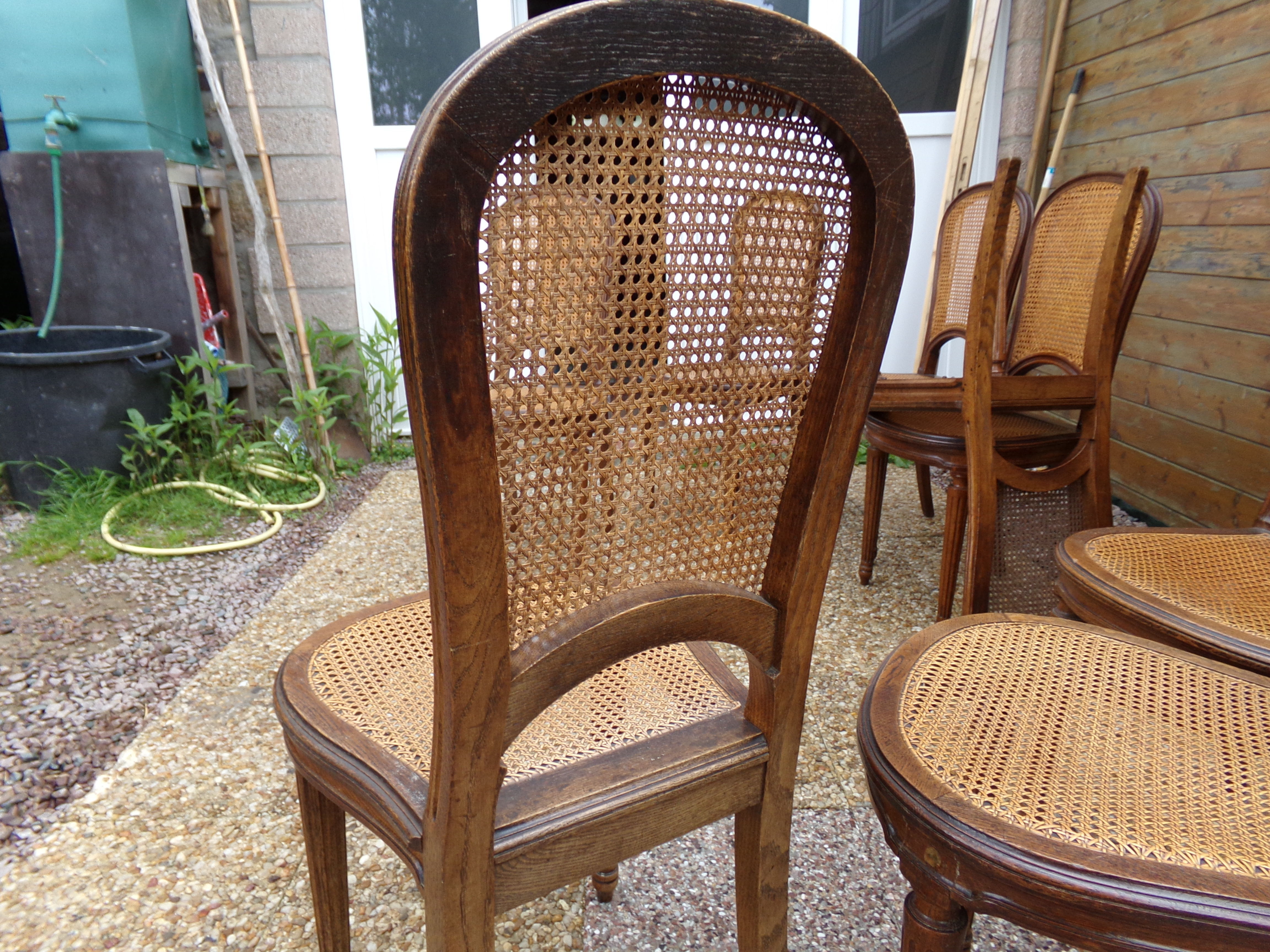 Set of 8 Louis XVI style convertible chairs, canned, racket backrest