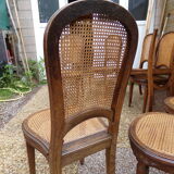 Set of 8 Louis XVI style convertible chairs, canned, racket backrest
