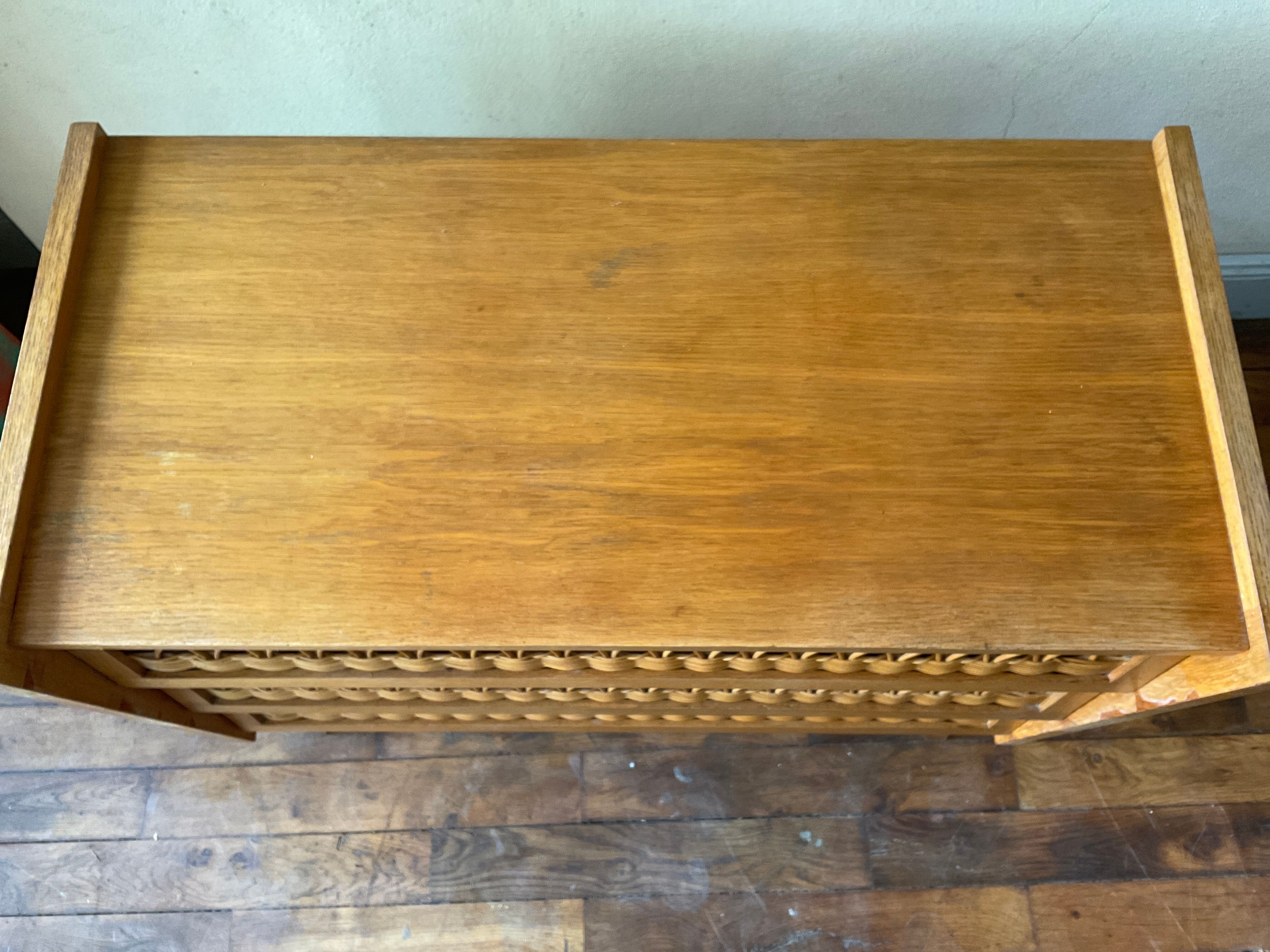 Vintage chest of drawers wood and rattan 1950