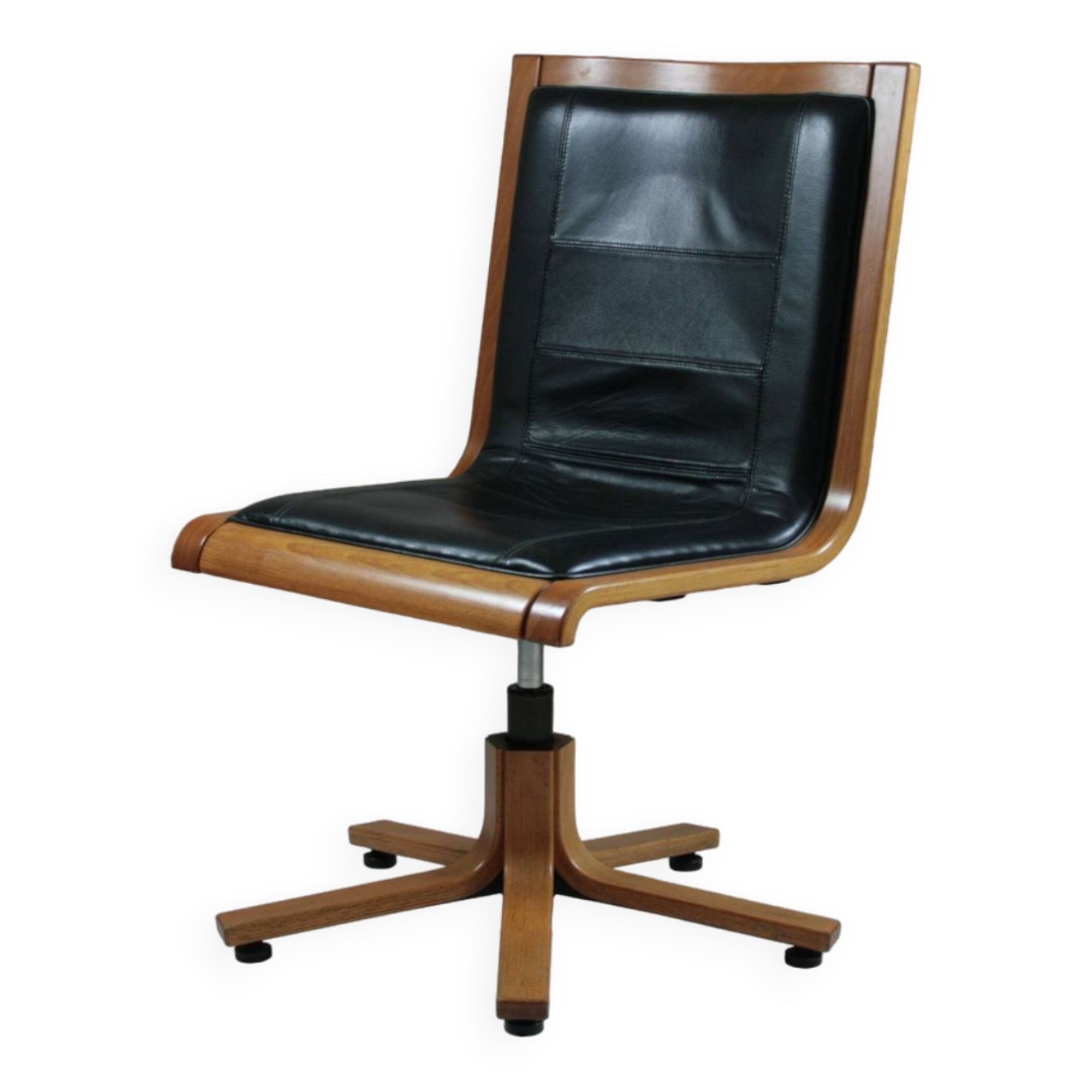 Office armchair in beech and black leather for Cofemo, Italy