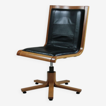 Office armchair in beech and black leather for Cofemo, Italy