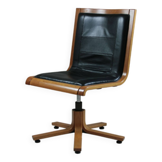 Fauteuil de bureau en hêtre et cuir noir pour Cofemo, Italie