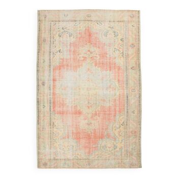 6x9 peach red handmade vintage rug, 180x275cm