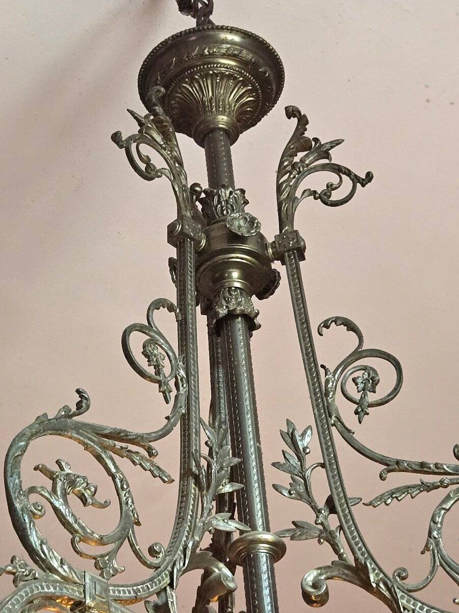 Noverdy Art Nouveau Chandelier – Bronze and Glass Tulips –