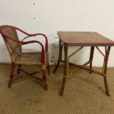 Rattan table and armchair set for children