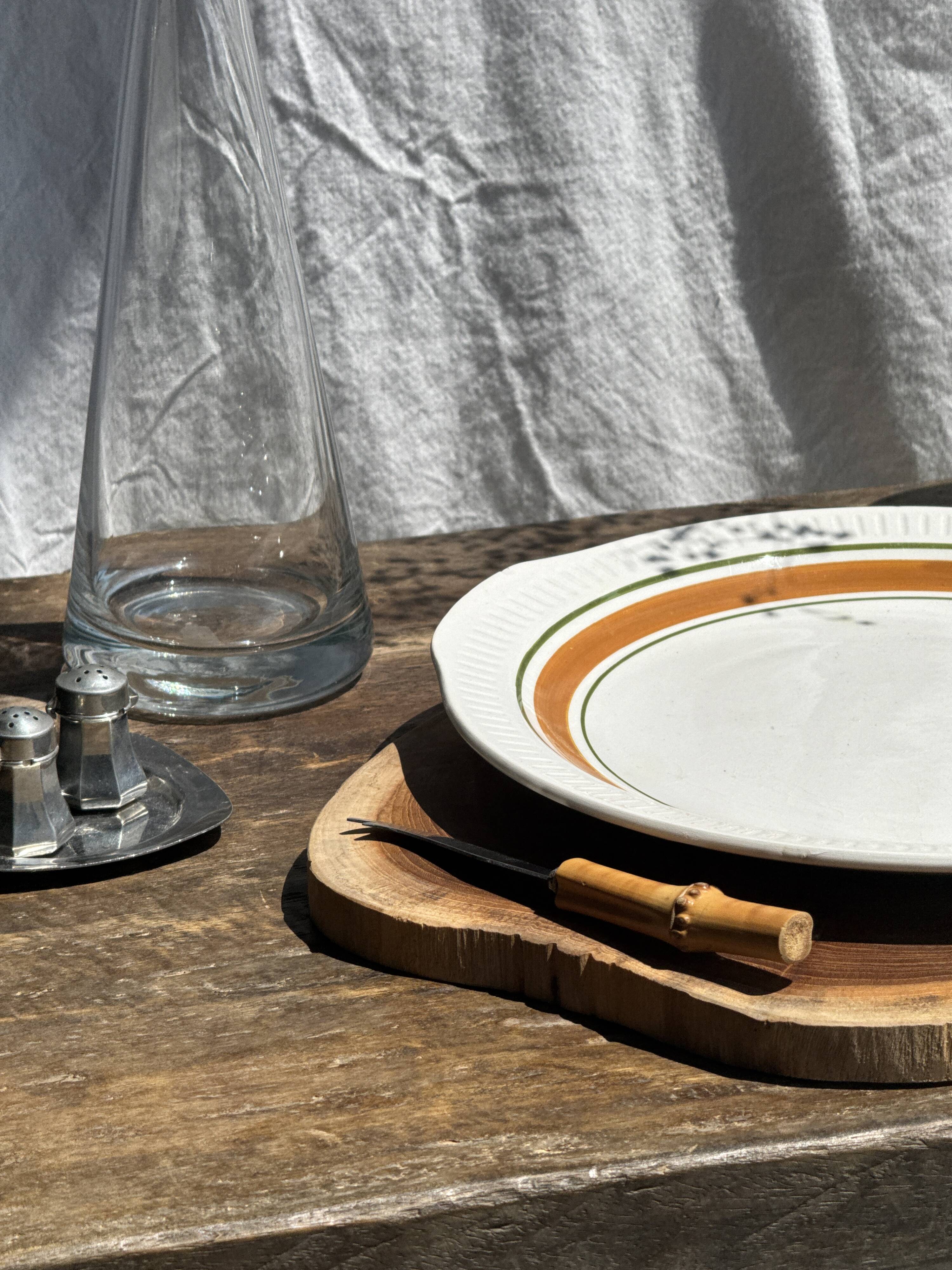 Vintage cake dish with orange and green trim D30
