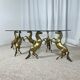 Hollywood Regency style coffee table, 6 patinated brass horses and glass top, 1970.