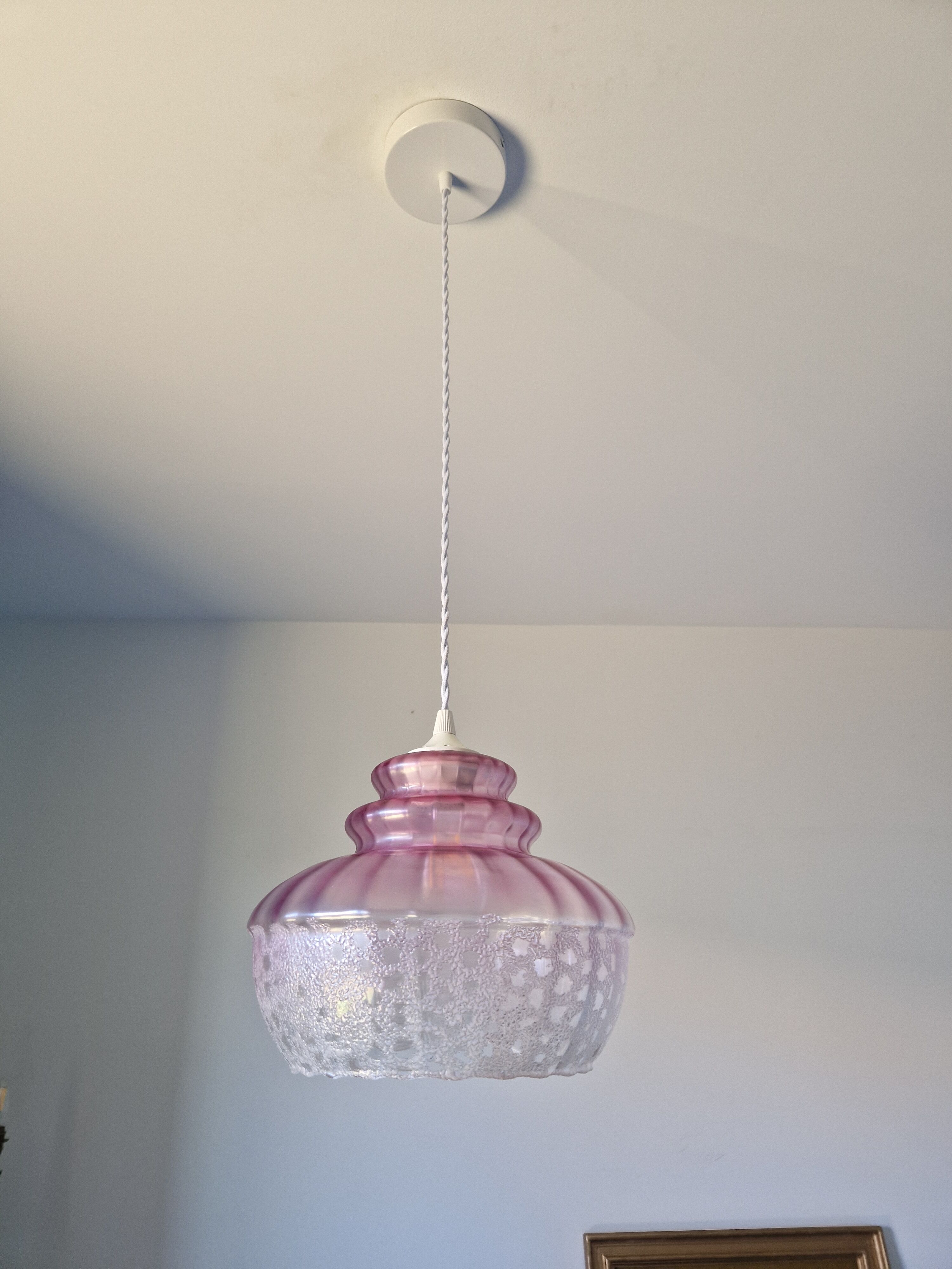 Vintage pendant lamp in pink glass