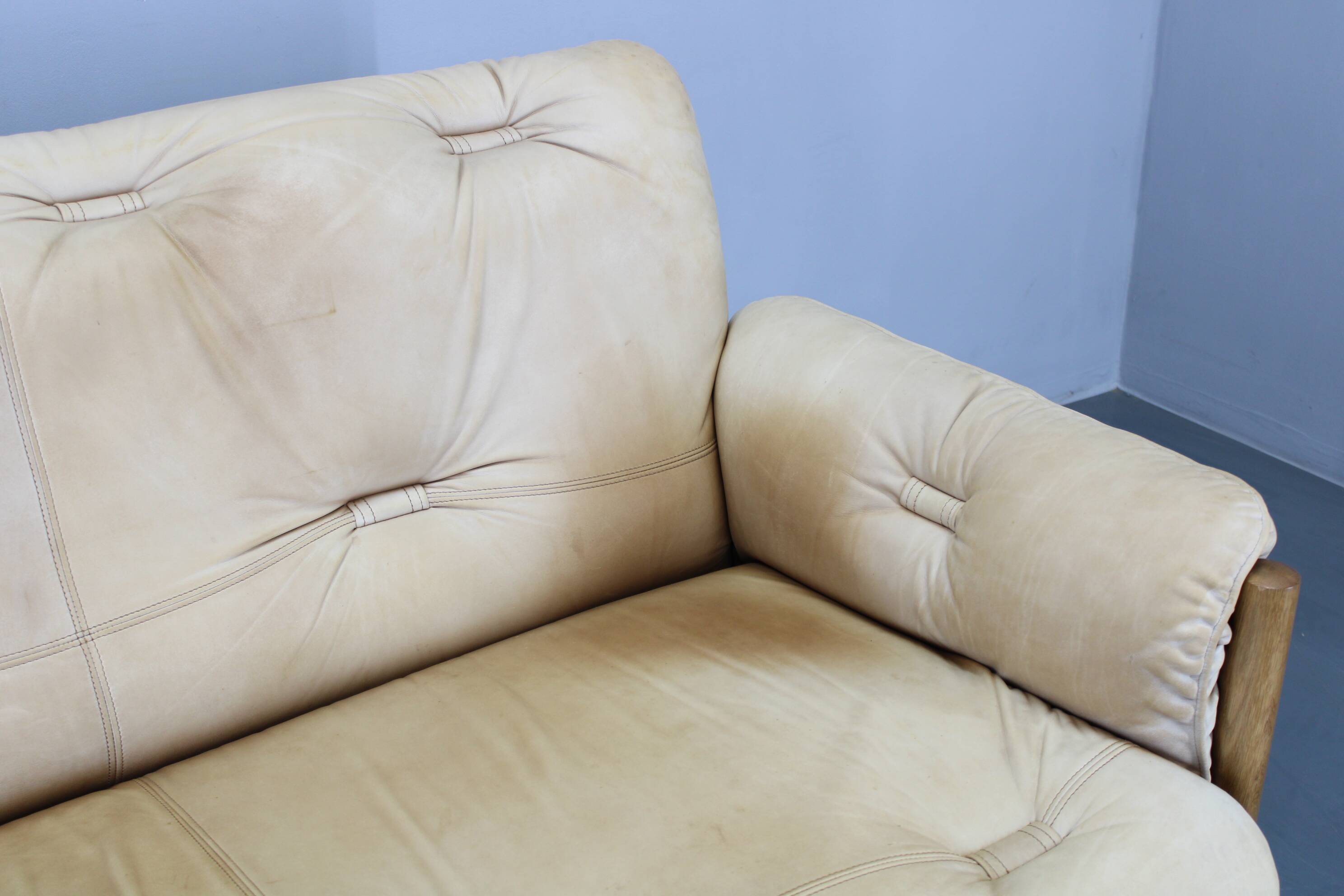 1960s Oak Scandinavian 3-Seater Sofa in Fine Leather Upholstery