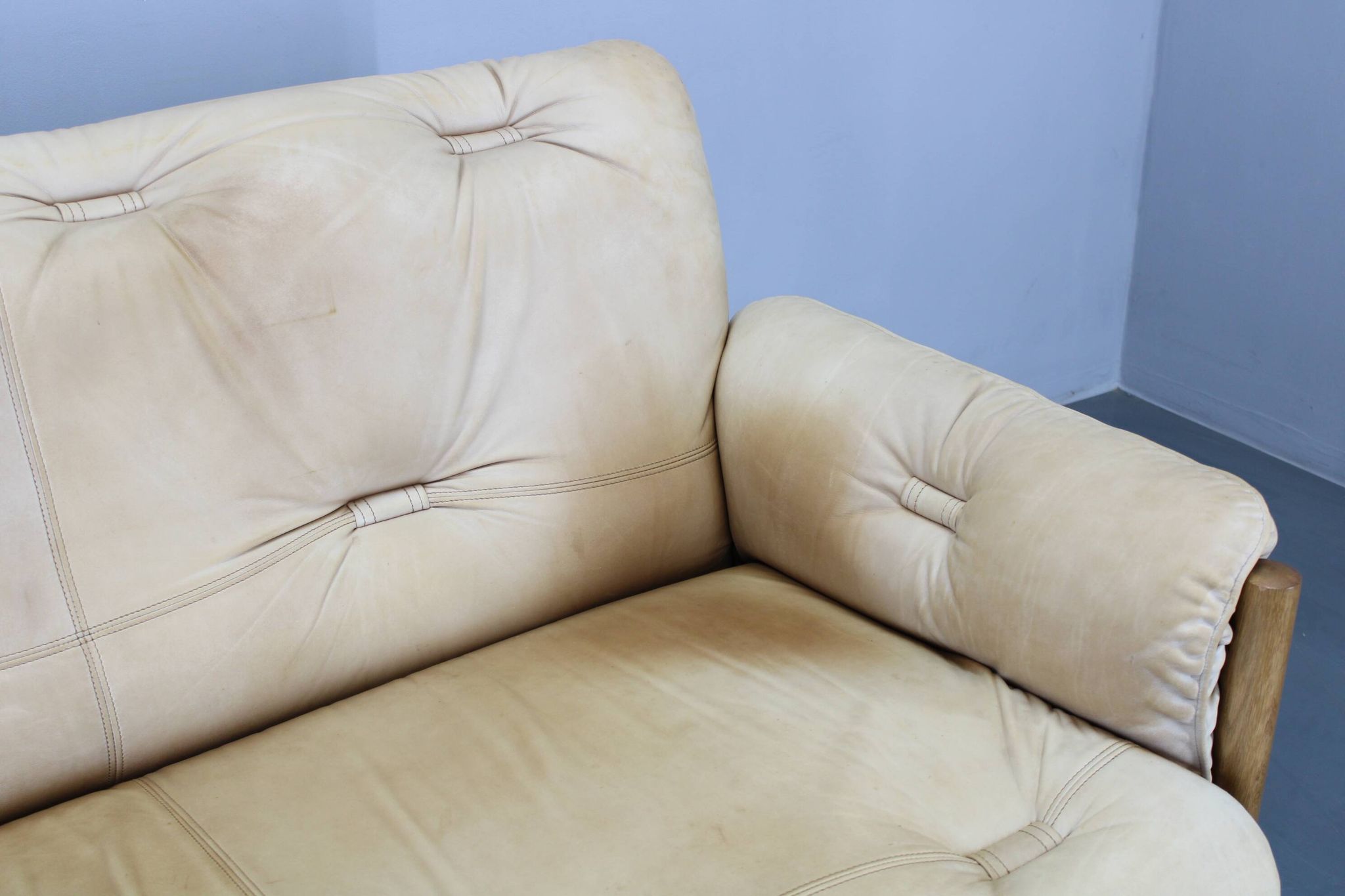 1960s Oak Scandinavian 3-Seater Sofa in Fine Leather Upholstery