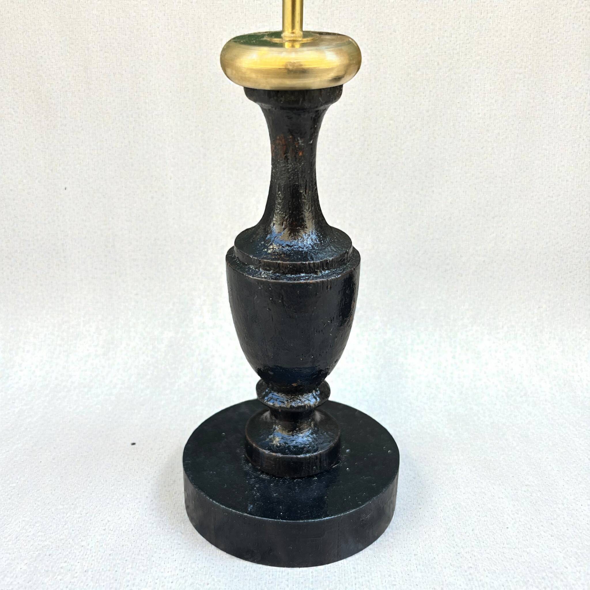 Snail shell conus on a turned black wooden base, late 19th century curiosities.