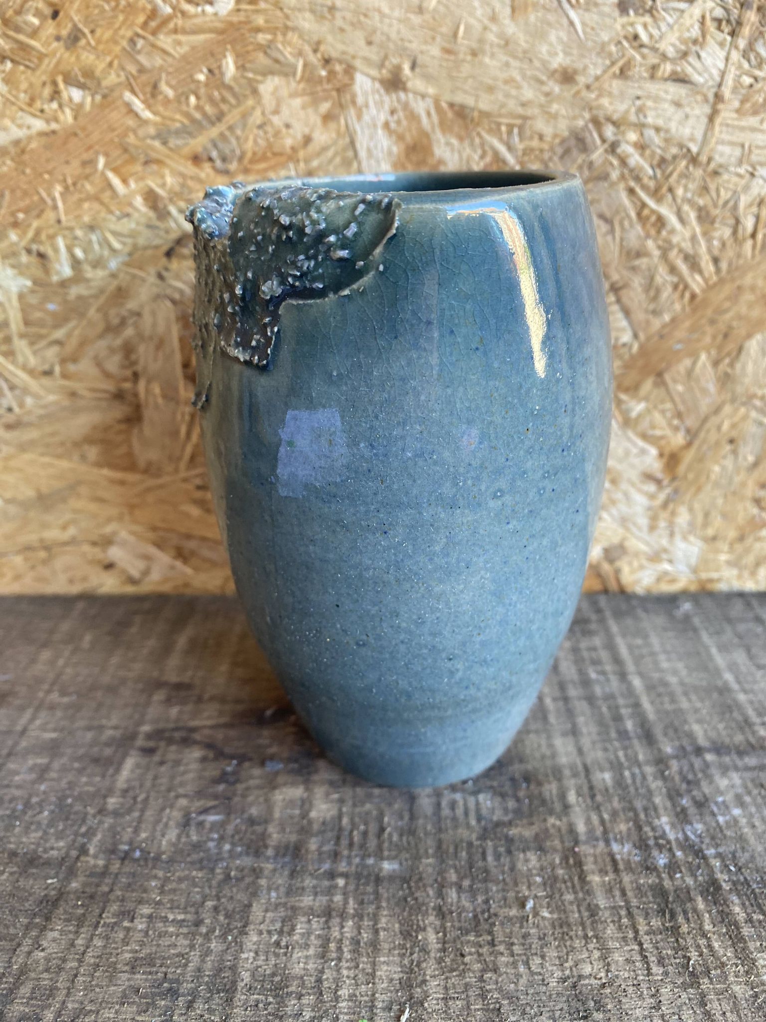 Ancient Vase JACKY COVILLE Glazed Stoneware Blue Vintage #D987