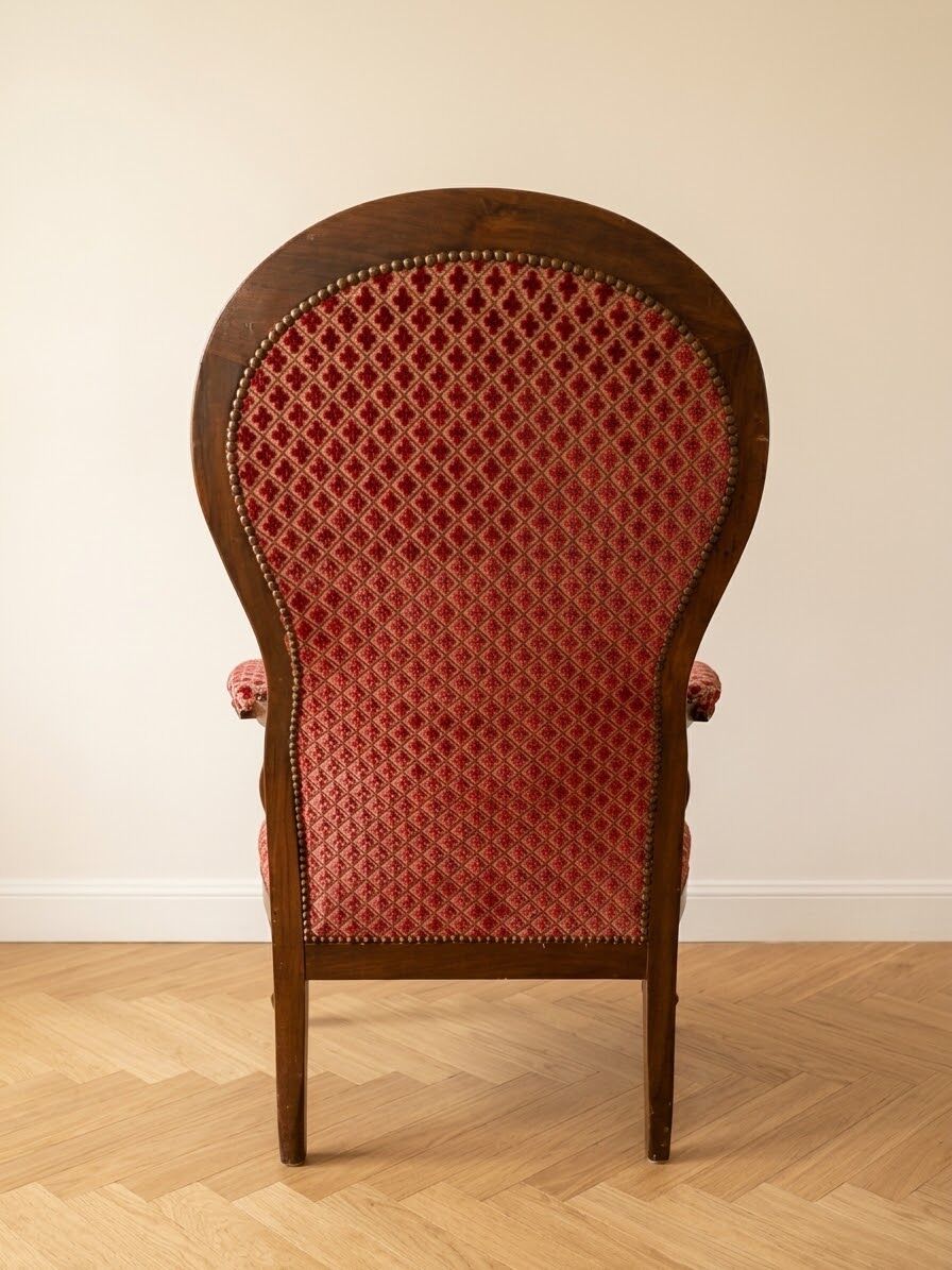 Voltaire armchair Louis Philippe in walnut and red fabric