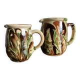 Pair of varnished earthenware vase pitchers mixed Dieulefit popular art