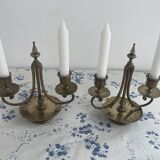 Pair of candlesticks, gilded and enamelled brass, Art Nouveau, early 20th century