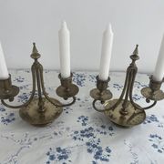 Pair of candlesticks, gilded and enamelled brass, Art Nouveau, early 20th century
