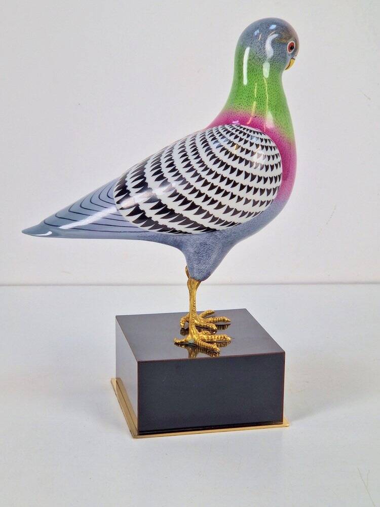 Italian Hand Painted Porcelain Pigeon by Giulia Mangani, 1970s