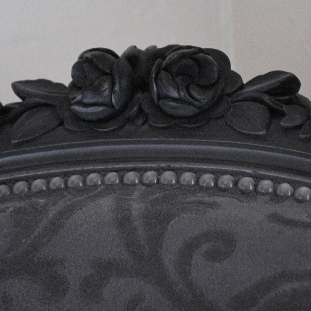 Antique armchair from the Napoléon III era, black wood with grey embossed velvet.