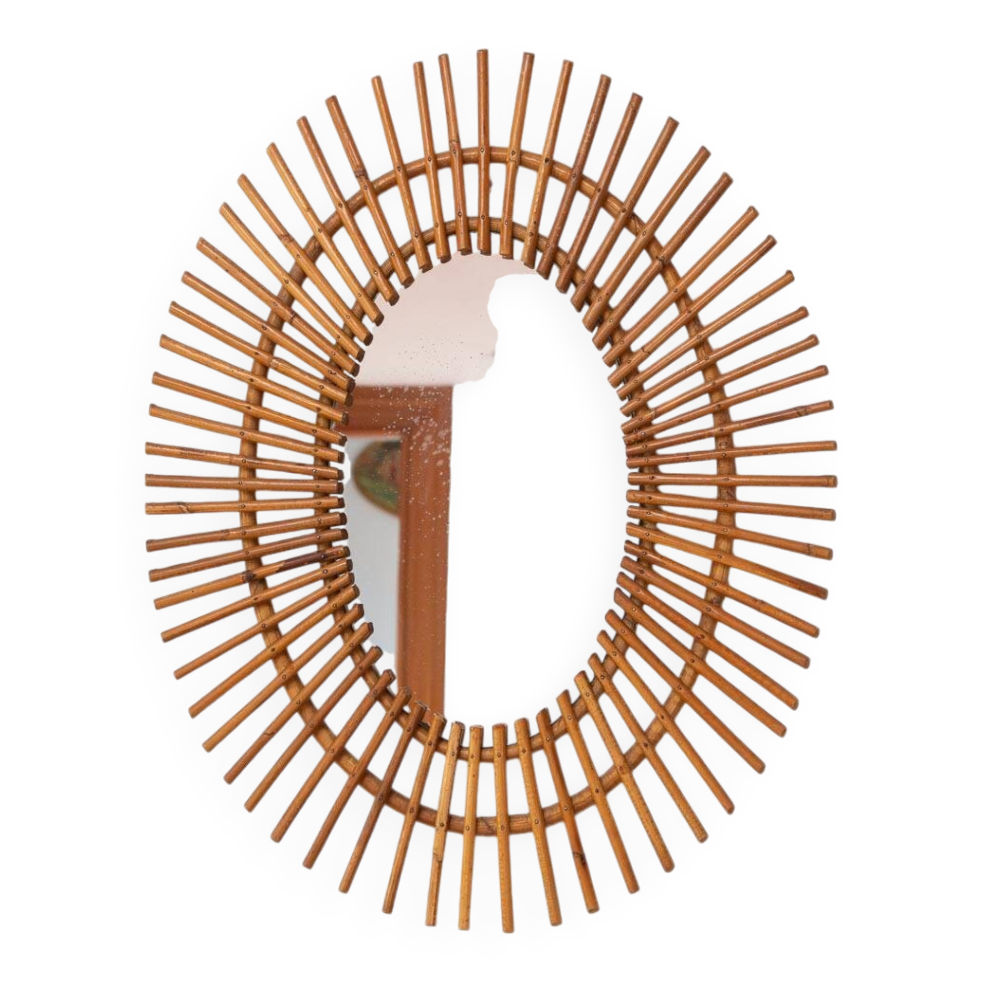 Miroir oval en rotin, années 1960