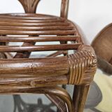 Set with table and four chairs in wicker and bamboo by Vivai Del Sud, 1970