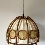 Scandinavian suspension in rattan canvas and canework 1960