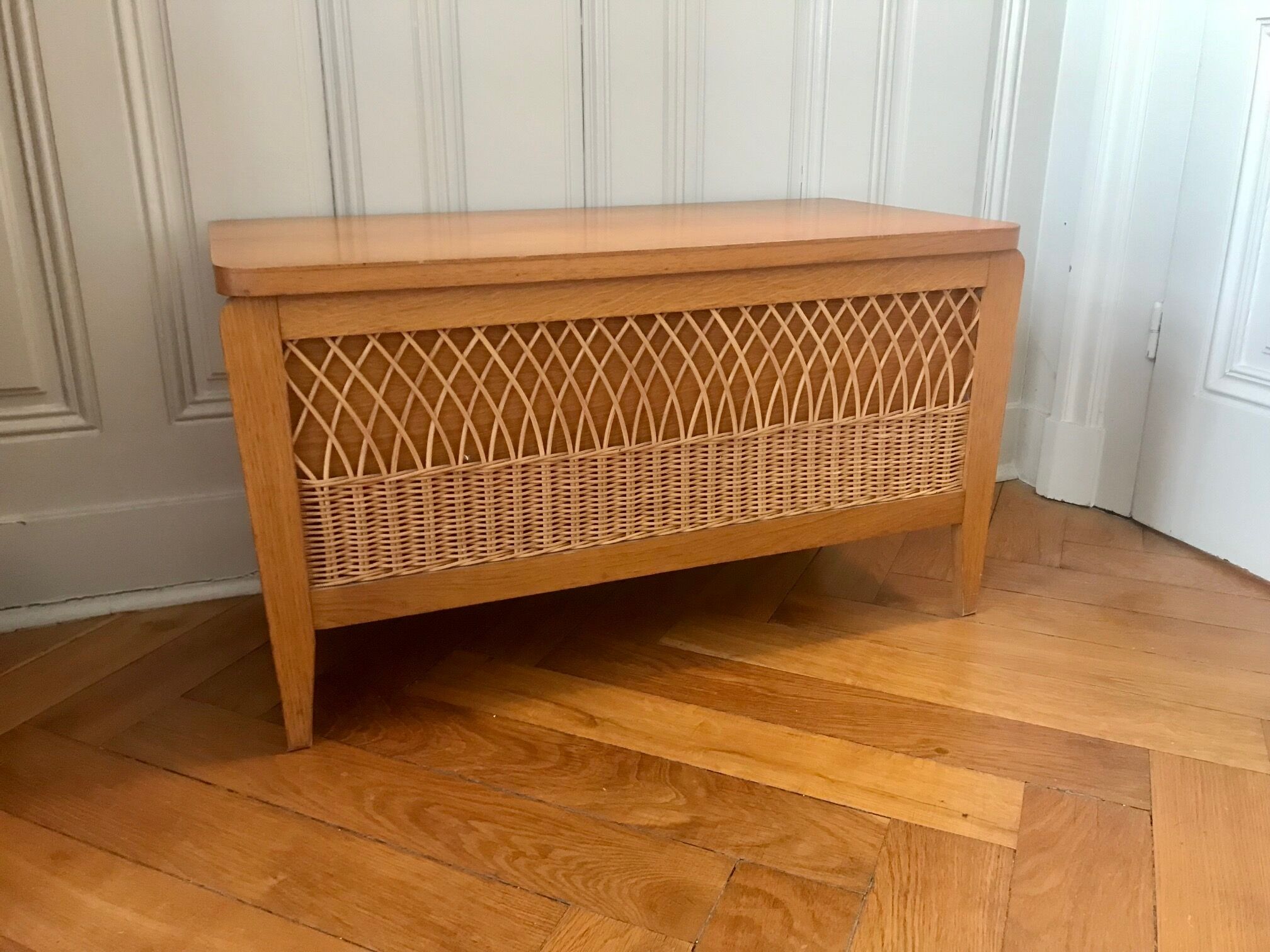 Wood and rattan toy chest